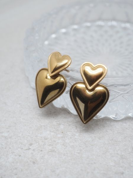 Hovedbilde 7DAYS doble hjerteøredobber stål gullfarget 