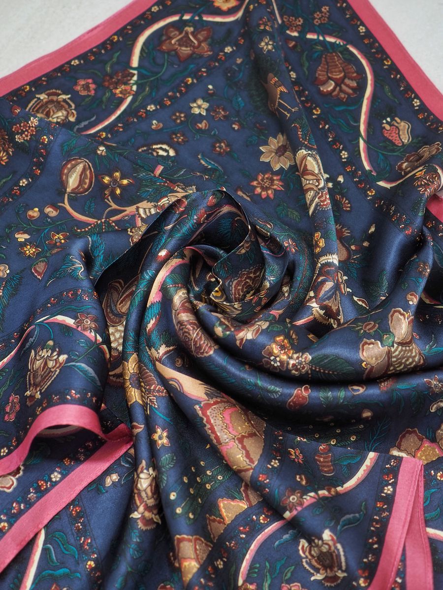 Skjerf 100% silke blå og rosa