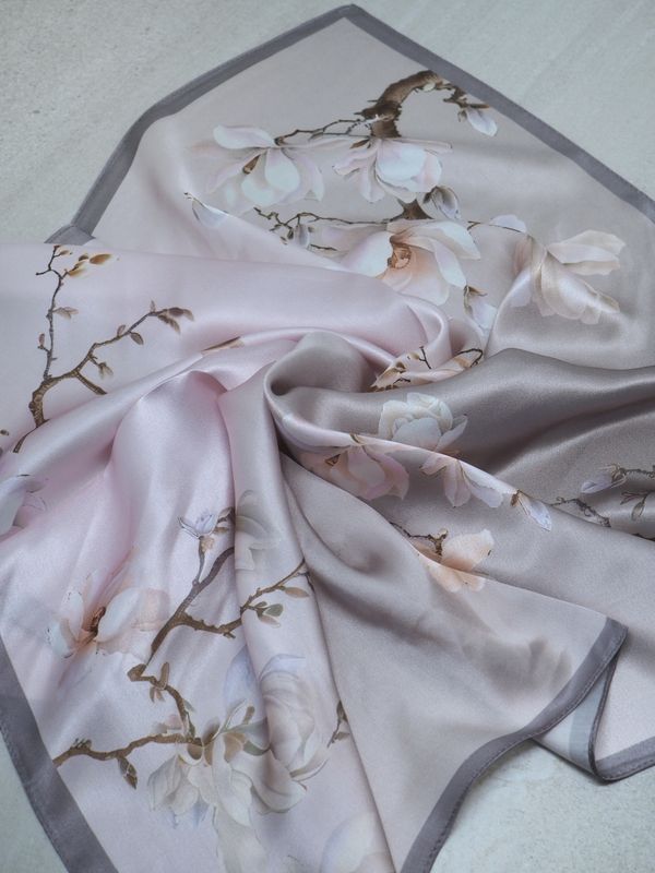 Skjerf 100% silke beige og lyserosa