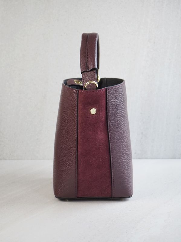 Bøtteveske glatt skinn bordeaux