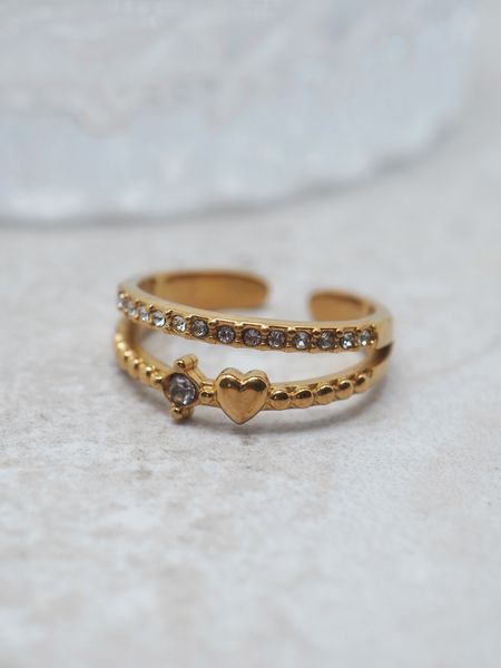 Hovedbilde 7DAYS ring 2-linjet stål gullfarget