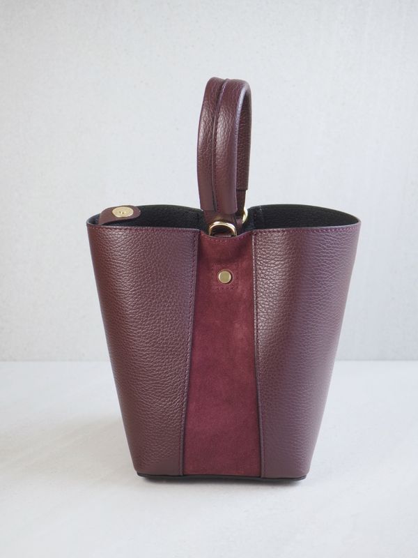 Bøtteveske glatt skinn bordeaux