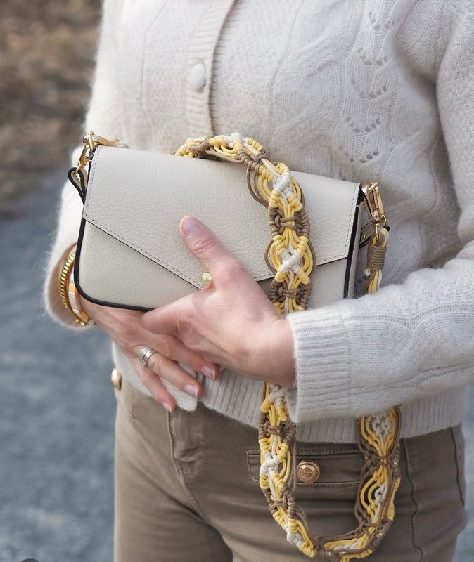 Veskestropp Raffia veskestropp beige og gul