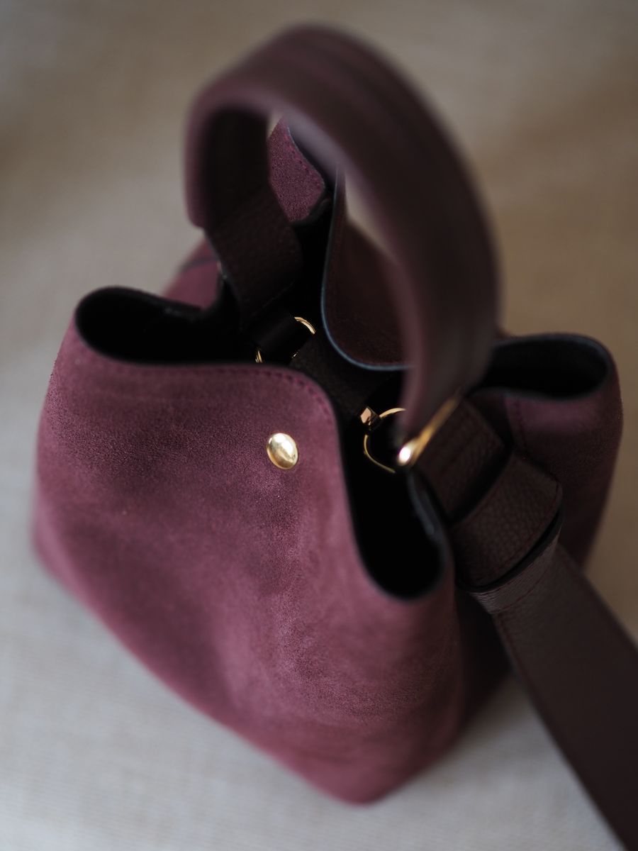 Bøtteveske semsket skinn bordeaux