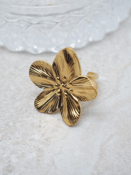 Hovedbilde 7DAYS ring blomst stål gullfarget