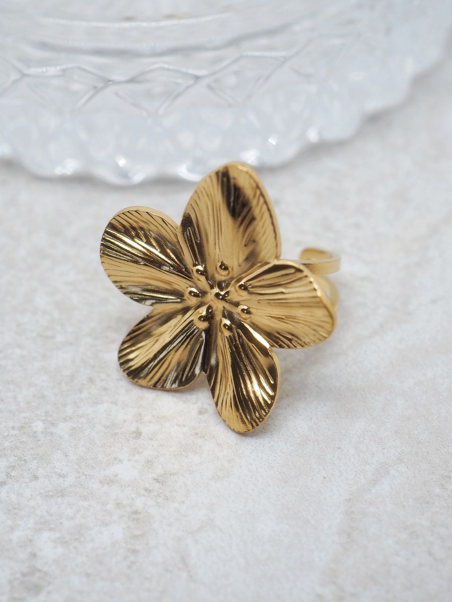 7DAYS ring blomst stål gullfarget