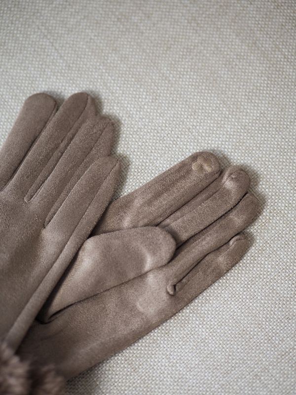 Hansker beige med fuskepels