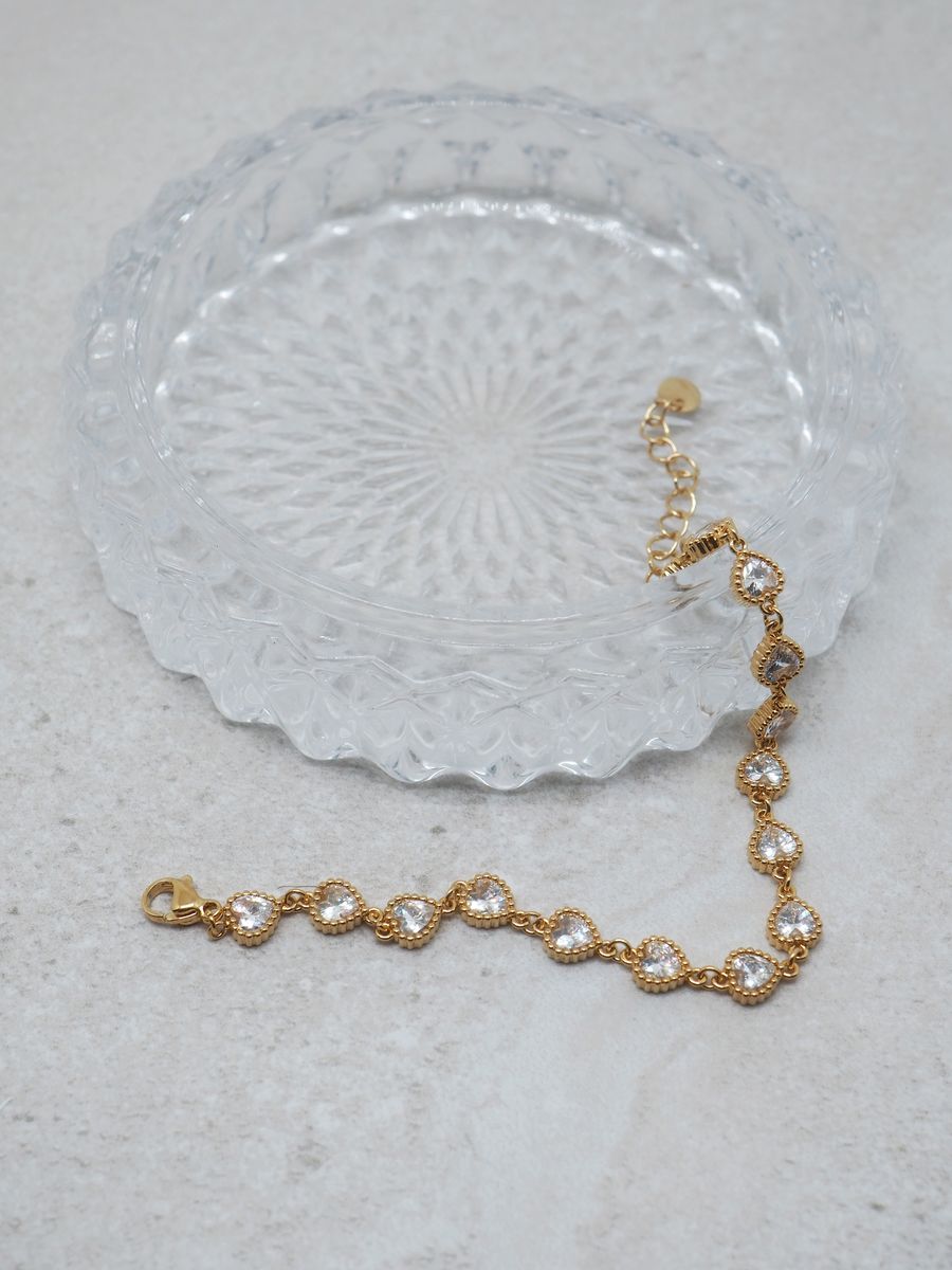 7DAYS hjertearmbånd med zirkoner stål gullfarget