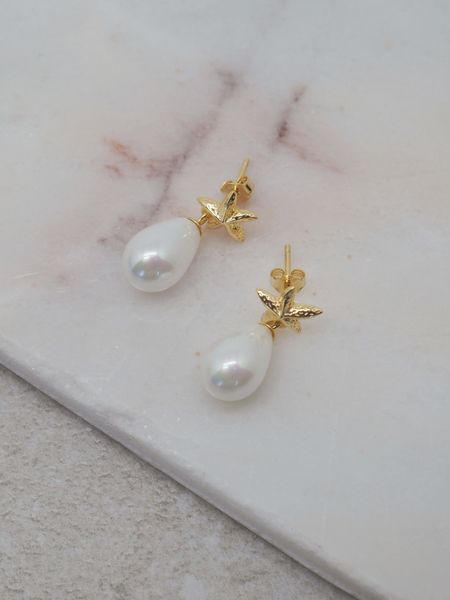 Hovedbilde Øredobber med perle og stjerne sølv forgylt