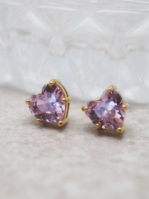 Hovedbilde Studs øredobber med rosa hjerte stål gullfarget