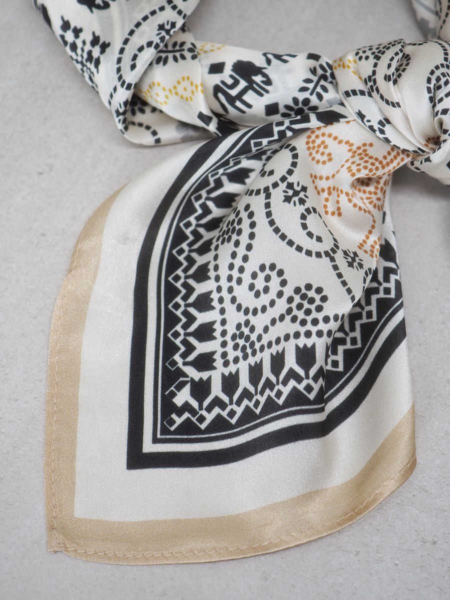 Silkeskjerf ekte silke off-white og svart