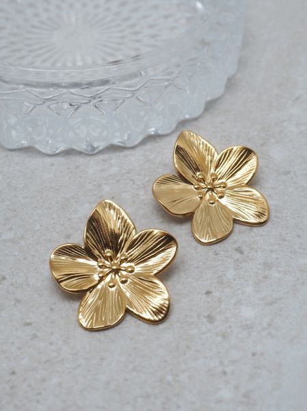 Hovedbilde 7DAYS blomsterstuds stål gullfarget