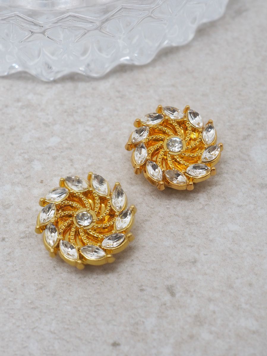 Knappepynt 2stk. gullfarget spinner blanke steiner