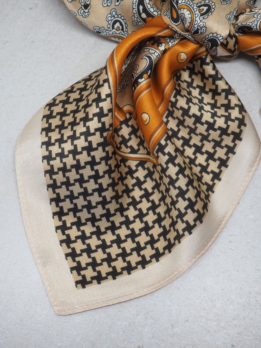 Silkeskjerf ekte silke beige og cognac farget