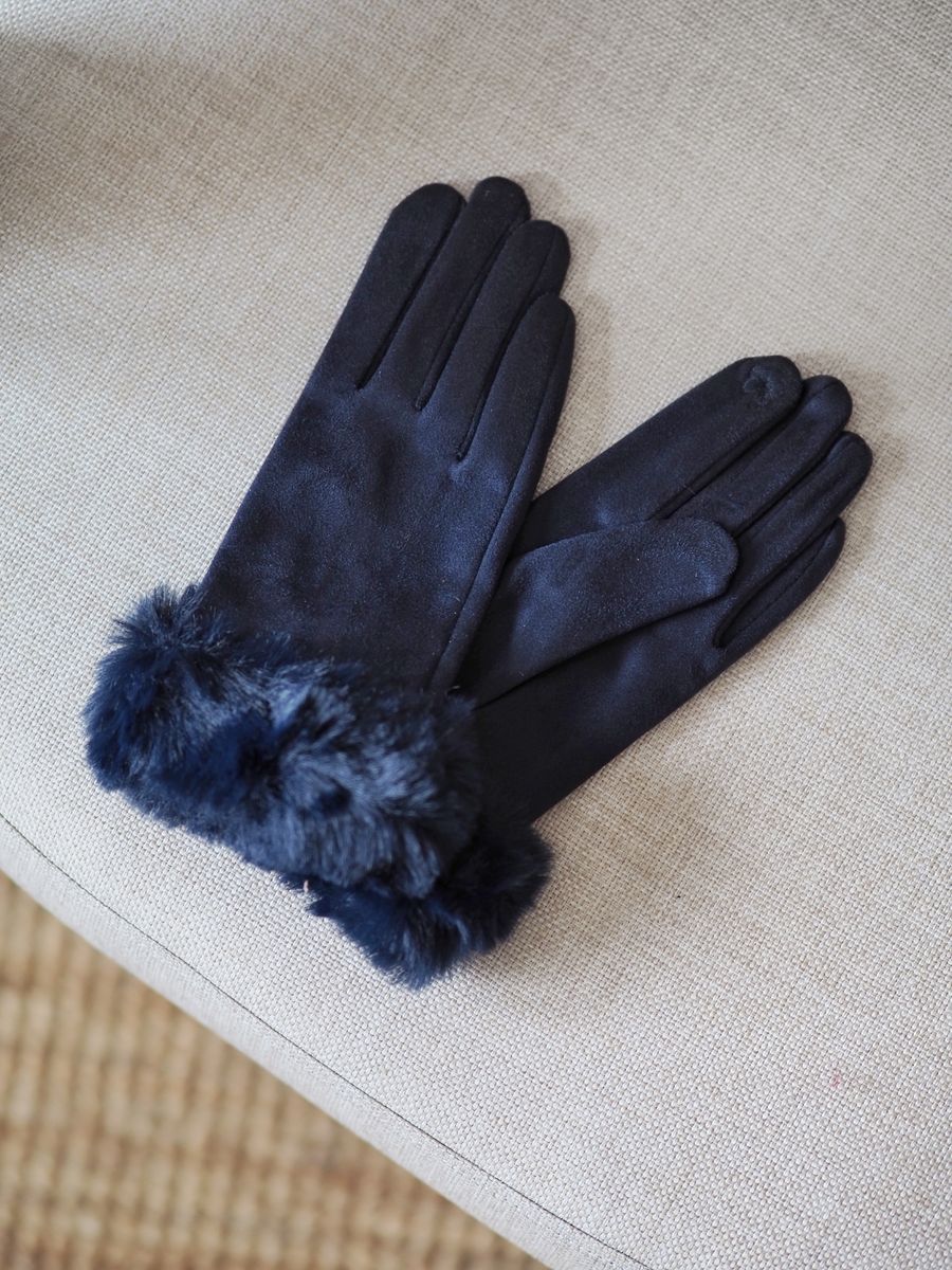 Hansker med fuskepels mørkeblå