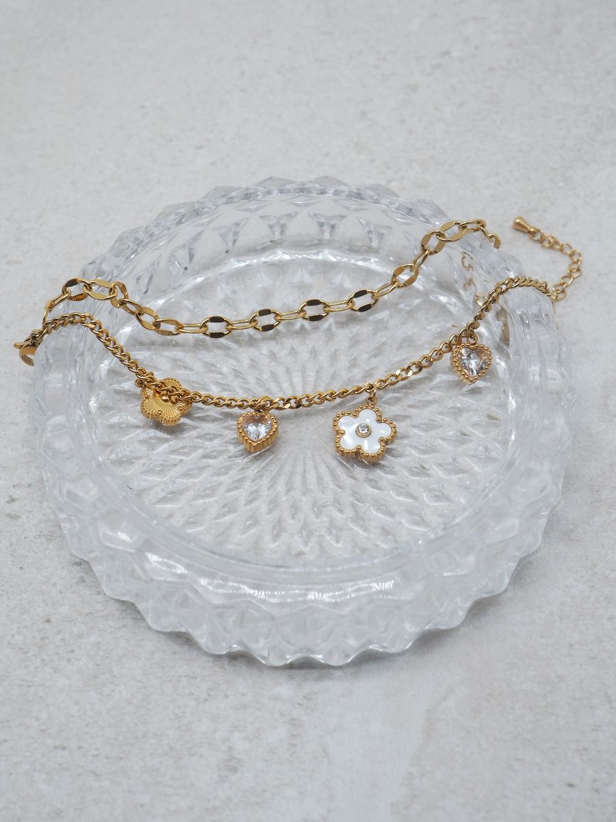 7DAYS armbånd blomstercharms stål gullfarget