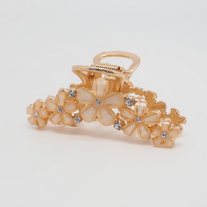 Hovedbilde Hårklype med blomstersteiner beige
