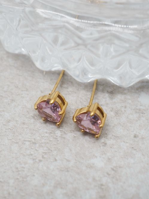 Hovedbilde Studs øredobber med rosa hjerte stål gullfarget