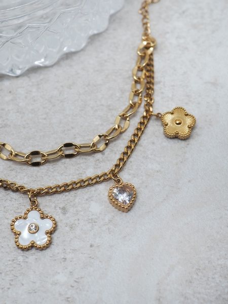 Hovedbilde 7DAYS armbånd blomstercharms stål gullfarget