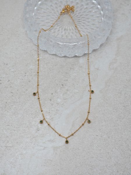 Hovedbilde Gullkjede med grønne Zirkoner