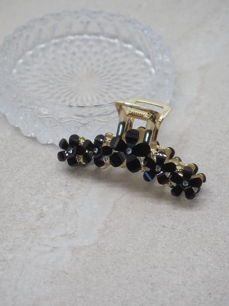 Hovedbilde Hårklype med blomstersteiner svart