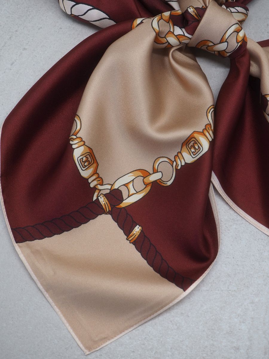 Silkeskjerf 7DAYS stort bordeaux og beige